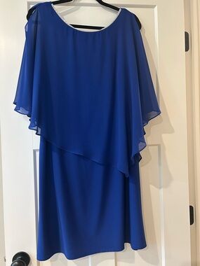 MSK Cobalt Blue Asymmetrical Capelet Dress